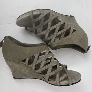 Eileen Fisher criss cross taupe leather wedged booties-woman’s 8